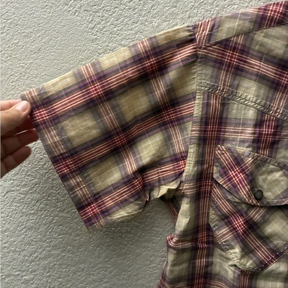 Indigo Star Vintage Button Down Shirt Short Sleeve Cotton Plaid BackRodeoPrint S - Picture 4 of 16